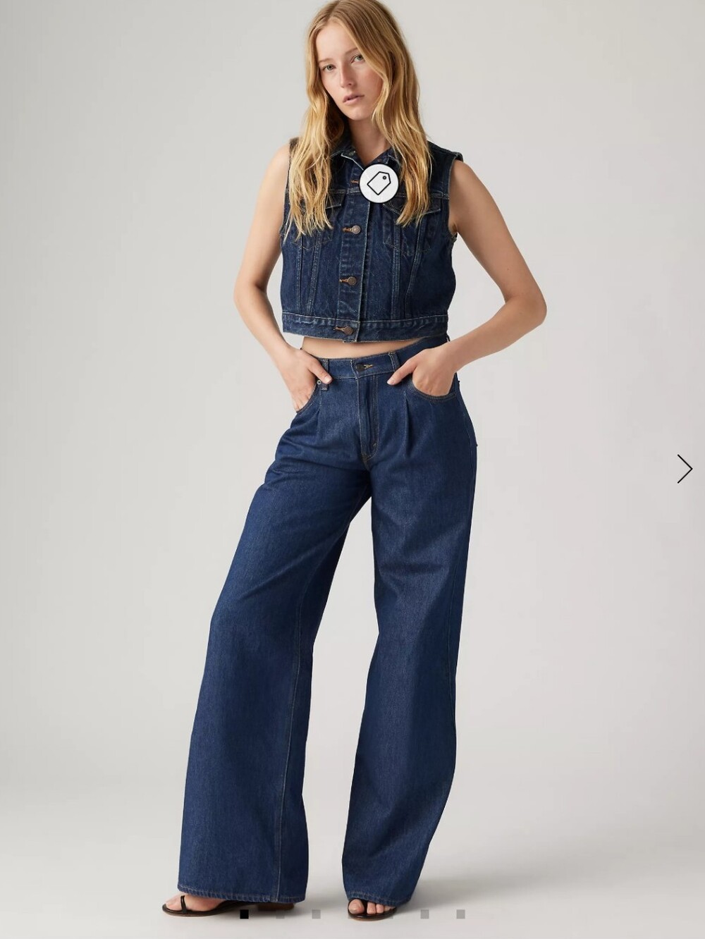 Levis High-Rise Pleated Front Wide-Leg Jeans in Deep Blue Women's Size 33/30